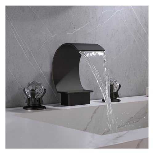 Grifos de baño de 3 hoyos con caño de cascada y manijas de cristal para lavabos modernos