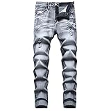 JUNBAOSS Men's Skinny Slim Fit Ripped Distressed Stretch Jeans Pants Men's Ripped Jeans Distressed Straight Destroyed Slim Fit Jeans Mens Ripped Slim Straight Fit Moto Biker Jeans with Zipper Deco