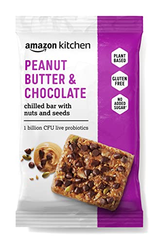 Amazon Kitchen, Peanut Butter & Chocolate Chilled Bar Vegan & Gluten Free Snack With Probiotics, 2 Oz Single Bar