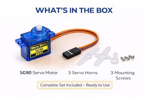 Image of Tishvi SG90 Micro Servo Motor (Plastic Gear) for Arduino & DIY Robotics - 4.8-6V, 180 Rotation