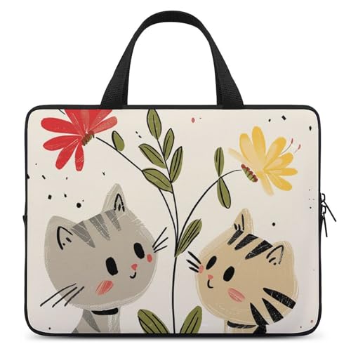 Housse ordinateur portable antichoc motif deux chats avec poignée de transport