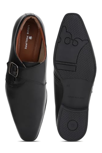 Image of Louis Philippe Men Premium Leather Breathable Lining Material Anti Slip with Heel TPR Sole Formal Monk Shoes
