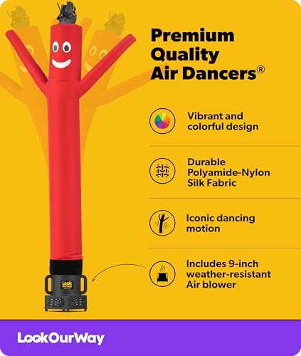 Image of LookOurWay Air Dancers Wacky Waving Inflatable Tube Guy - 7ft Tall Inflatable Advertising Waving Dancing Man with Sky Dancer Blower - Red
