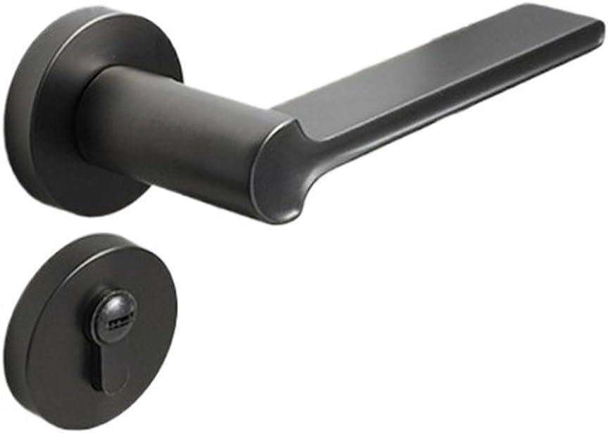 Modern Silent Door Lock Indoor Bedroom Room with Key Solid Wood Split Handle(Black 7069-58)
