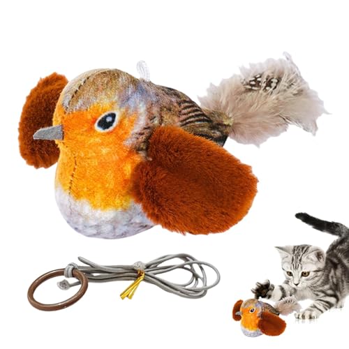 Juguete chirriante para gatos | Juguetes para gatos con forma de pájaro con cola de pluma, juguete interactivo para gatos, juguete masticable multifuncional para gatos, gatitos, mascotas