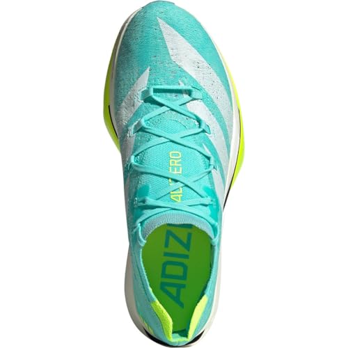 Adizero Prime X3 Strung Running Shoe, Flash Aqua/Zero Metallic/Lucid Lemon, Mens 12.03