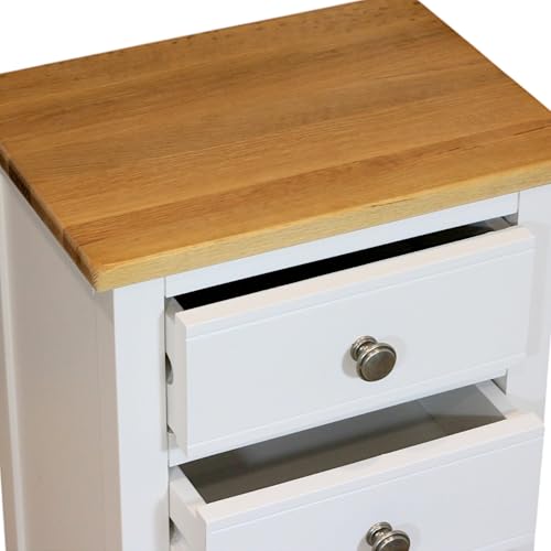 Table de chevet blanche en chêne véritable massif GROF avec 3 tiroirs pour espace étroit - 6