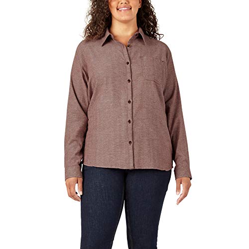 Dickies Women's Plus Size Long-Sleeve Plaid Flannel Shirt, Madder Brown Herringbone, 3X