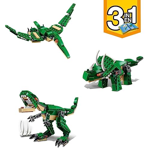 LEGO 31058 Creator Mighty Dinosaurs Toy, 3 in 1 Model & 31088 Creator 3in1 Deep Sea Creatures: Shark, Crab, Squid or Angler Fish, Sea Animals Figures Set, Toys for Children 7+