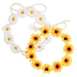 YANSHON 2 Pcs Boho Sunflower Headband Crown Headpiece Daisy Headband for Women Girl Adjustable Hair Wreath Garland Accessories Bridal Wedding Parties Festivals Photo Props