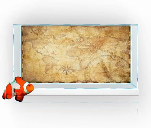 Image of 48X24IN Retro Old Travel World Map Terrarium Background, Art Parchment Pirate Treasure Map Reptile Habitat Background with 10EVA Double-Sided Tape