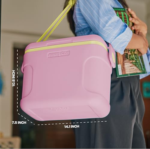 Image of Pinnacle Passion 8L Chiller Ice Box |Fits 12 Cans |Holds Ice Upto 36 hrs| Adjustable Straps, Lid-Lock & Drink Holder| Portable Insulated Ice Cooler Box for Picnic, Car Travelling, Parties (Pink)