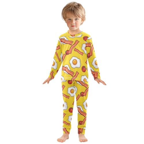 Pajama Sets Long Sleeve Food Breakfast Eggs Bacons Soft Comfy Sleepwear 2 Piece PJS 3-8T2