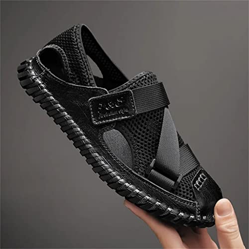 Men Sandals Casual Beach Shoes Male Outdoor Slippers Sport Leather Non-Slip Flats Plus Size(44)3
