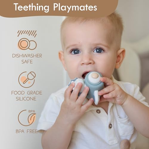 Image of Moonkie Bunny Silicone Stacking Rings, 7-Piece Baby Teething Toy, 6M+ | 7 Textured Rings, Cute Bunny Teether Topper, Early Learning, Dishwasher Safe, Beautiful Gift Box, Baby Gift for Girls