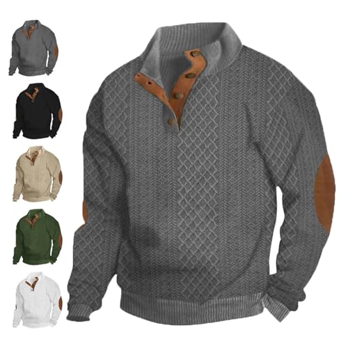 Dudlle Men's Cashmere Sweaters, Men's Outdoor Casual Stand Cashmere Button Long Sleeve Sweater, Pullover Collar Sweater