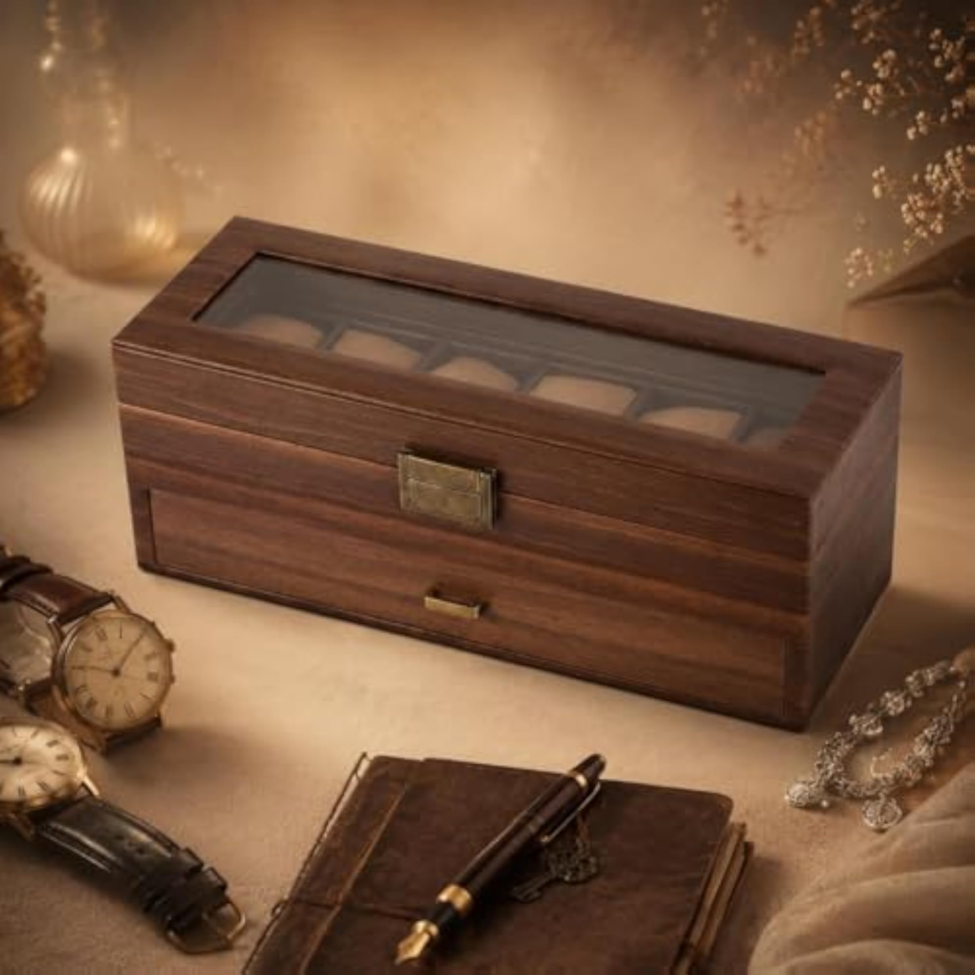 Transparent Lid Double-Layer Watch and Jewelry Storage Box
