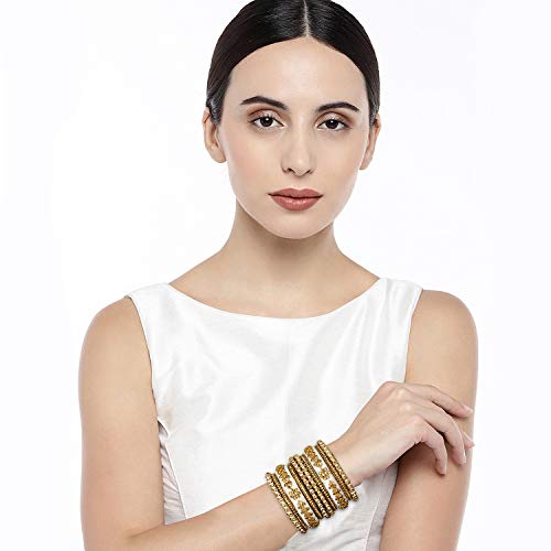Aheli Ethnic Handmade Silk Thread Faux Stone Studded Bangle Set Chuda Indian Wedding Wear Fashion Jewelry For Women(White) #TOP3