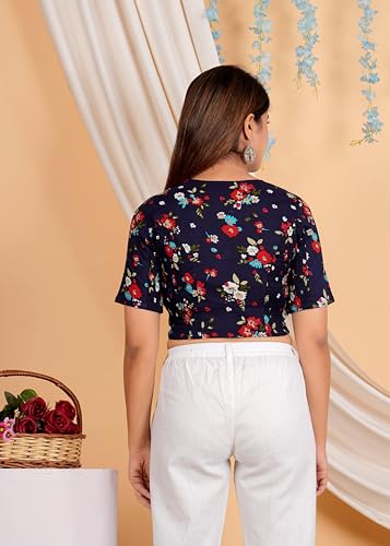 Image of Yash Gallery Women's Cotton Zig-Zag Printed Regular Regular Fit Short Sleeve Blouse