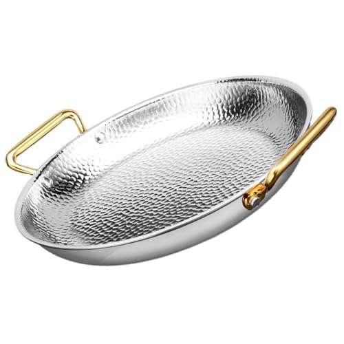 LCHJX Paellera española con doble asa, sartén antiadherente de tres capas, sartén para Seapaella para el hogar, restaurante, plata, 18 cm