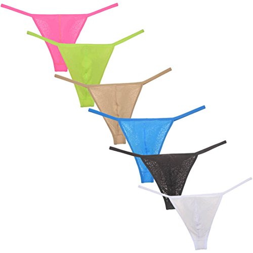 OROCOJUCO Men's Enlarge Pouch Jacquard Thong String Underwear Micro Bikini Mini T-Back