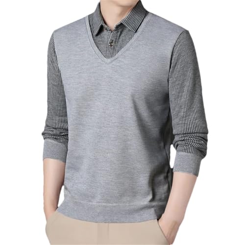 Men's Four Seasons Solid Color Lapel Knitted Pullover Sweater Top Casual Business Wear