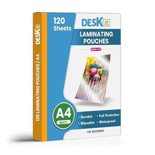 Deskit Fogli Laminati A4, Opachi, 120 Fogli, 150 Micron – Presentazioni Limpide e Durevoli con una Finitura Moderna.