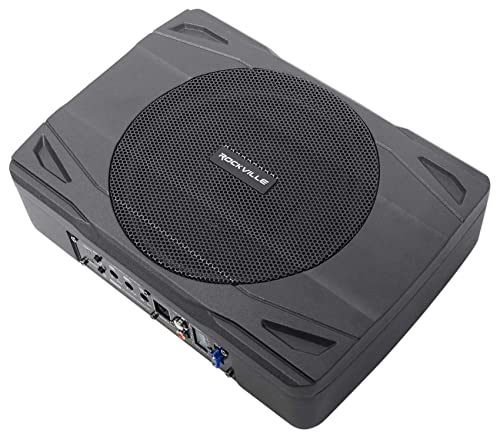 Image of Rockville SS8P 8 inch Slim Under-Seat Powered Car /Truck Subwoofer | 400W Peak, 100W RMS, Active Sub, High & Low Level Inputs, Auto Turn-On, Bass Knob, Cast Aluminum Enclosure