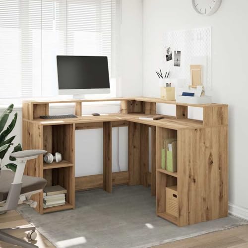 Bureau d'angle compact en chêne pour optimiser l'espace avec LED RVB