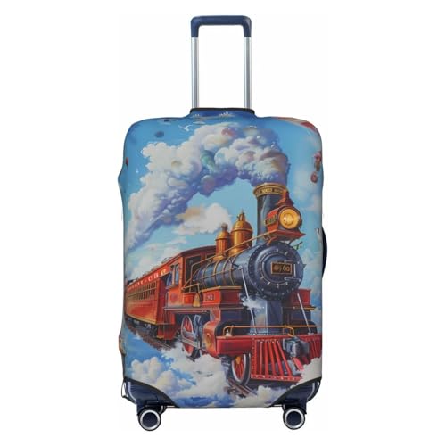 Cartoon Train Hot Air Balloon Print Luggage Cover For Suitcase,Washable Elastic Travel Suitcase Protector With Zipper Closure And Bottom Buckle – Fits 18-32