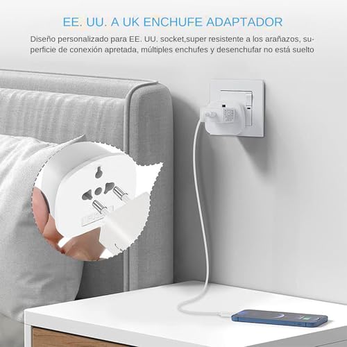 Liakyunf Adaptador de Enchufe | 2 Piezas de Cable de Carga y Toma de Corriente - Convertidor Internacional Estándar UK con Fusible de 13A para Portátiles Cámaras Teléfonos Móviles Viajes - imagen 3