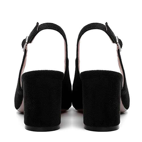 NUMALEO Womens Ankle Strap Dress Party Solid Suede Pointed Toe Buckle Chunky Mid Heel Pumps Shoes 2.5 Inch4