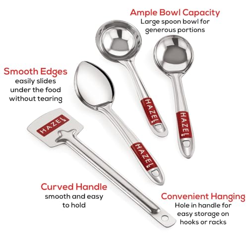 Image of HAZEL Stainless Steel Kitchen Tools Spoon Set of 4 (Taveta, Ladle & Spoon Set)