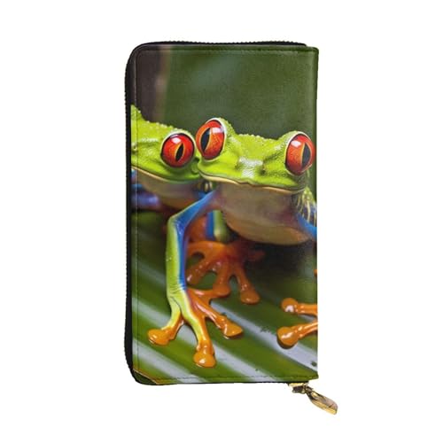 Red Eyed Tree Frog Wallet For Women Men Clutch Rfid Blocking Leather Wallets Large Capacity Purse Credit Card Holder Money Case With Zipper Phone Holder Long Travel Purse