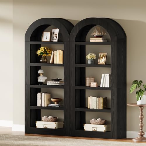 Image of Tribesigns 70.9'' Tall Arched Bookshelf with Storage, 5-Tier Wooden Open Bookcase Display Shelves Organizer for Living Room, Bedroom, Library, or Office, Black, 2PC