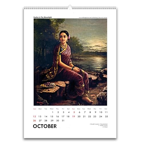 Image of Tallenge - New Year 2025 Desk Calendar - Art by Indian Masters - Raja Ravi Varma - 6 x 9 Inches for Home & Office (Paper, Desk Calendar)