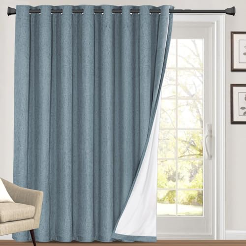 Image of PrinceDeco Linen Blackout Curtains 108 Inches Long Energy-Efficient Temperature Regulators Curtains for Bedroom Extra Wide Thermal Room Divider Drapes for Bedroom,100 X 108 Curtains,Stone Blue