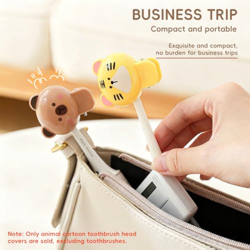 Image of HASTHIP 4Pcs Toothbrush Cover Cap, Cartoon Toothbrush Head Covers Travel Toothbrush Cover Case Protector with Cute Animal Designs for Kids & Adults