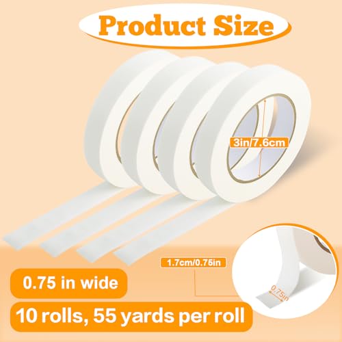 Image of Masking Tape,Adhesive Painting Tape Bulk,Beige White Painters Tapes,General Purpose Masking Tapes for Painting,Labeling,Crafting,School,Home,0.75 inch x 55 Yards x 10 Rolls (550 Total Yards)
