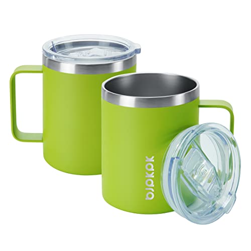 Image of BJPKPK 2 pcs Insulated Coffee Mug, 14oz Insulated Tumbler with Lid, Stainless Steel Coffee Cups with Splash Proof Lid-Green