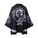 Unisex Japanese Kimono Cardigan 3/4 Sleeves Loose Kimono Robe Vintage Yukata Outwear Summer Casual Top for Women Men (Orange Dragon, Medium)