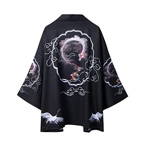 Unisex Japanese Kimono Cardigan 3/4 Sleeves Loose Kimono Robe Vintage Yukata Outwear Summer Casual Top for Women Men (Orange Dragon, Medium)
