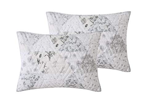 Cottage Classics 3-Piece Farmhouse Style Quilt And Sham Set Kamala Modern Floral Print, Full/Queen, Grey/Cream #TOP5
