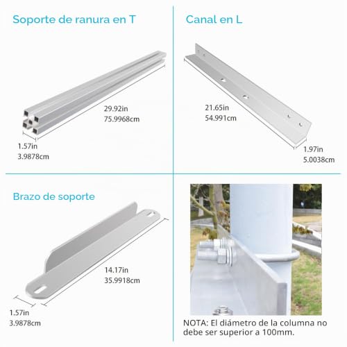 Soporte lateral de panel solar 100W para montaje en poste aislado 5