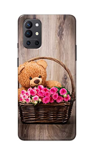 Image of PRINTFIDAA Roses and Teddy Bear in The Wicker Hard Back Cover for OnePlus 9R Back Cover -(P6) KAT1004