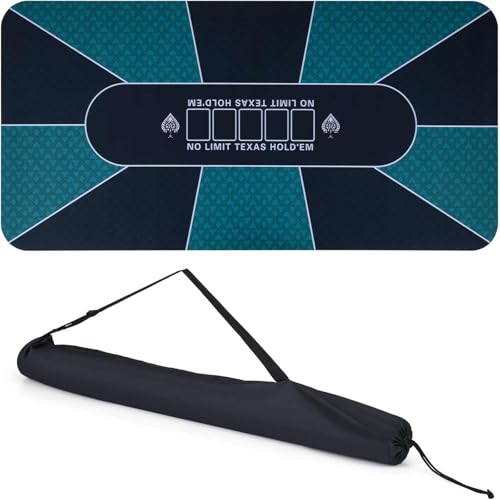 HOMASIS 180 x 90 cm Pokermatte tragbare Texas Holdem-Pokermatte für 10 Spieler Pokertischplatte mit Rutschfester Gummibasis Tragetasche Pokertisch-Auflage für Casinospiele Spieleabende Partys