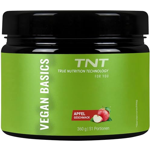 TNT Vegan Basics Pulver (360g) • Multivitamin Komplex hochdosiert + Creatine Monohydrate (Creapure®) • Vitamine und Mineralien für Veganer • (Apfel)