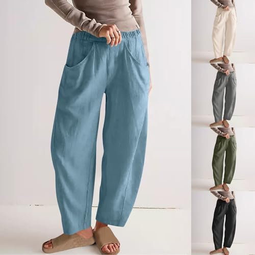 HGps8w Linen Pants for Women 2025 Summer Loose Elastic Waist Lightweight Casual Versatile Baggy Lounge Trousers with Pockets2