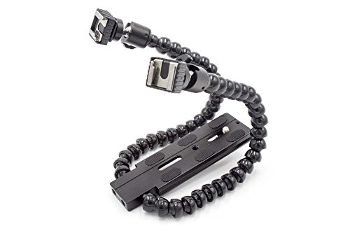vhbw Universal Dual-Blitzhalterung für Diverse Kameras, DSLR Spiegelreflexkamera Schwarz, Kunststoff/Metall - Blitzschiene