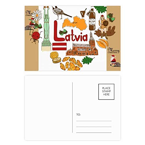 Cartes postales Lettonie avec cœur drapeau national en lot de 20 pièces